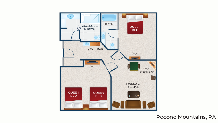 The floor plan for the Deluxe Wolf Den Suite